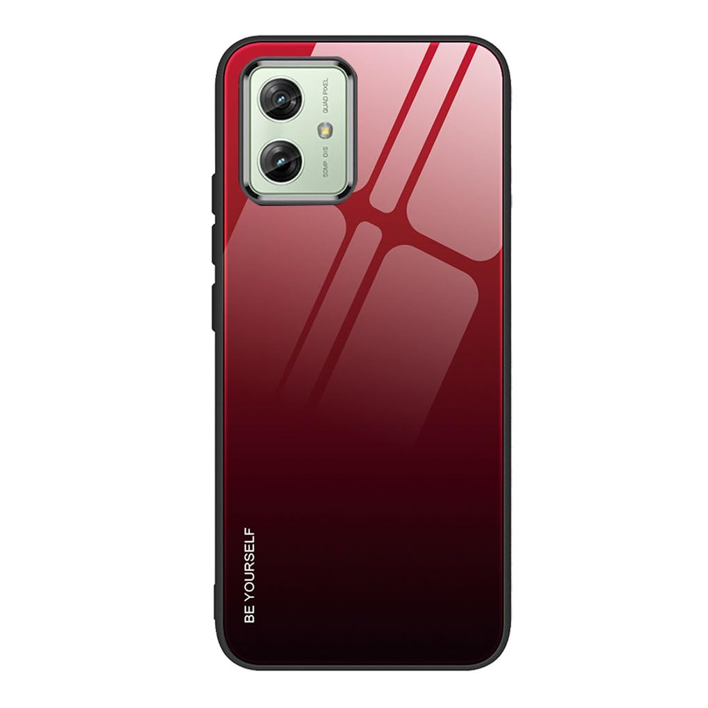 SEAHAI Case for Motorola Moto G54 5G, Ultra Thin Gradient Color Tempered Glass Hard Back & Soft Silicone TPU Bumper Hybrid Shockproof Cover, Elegant Red