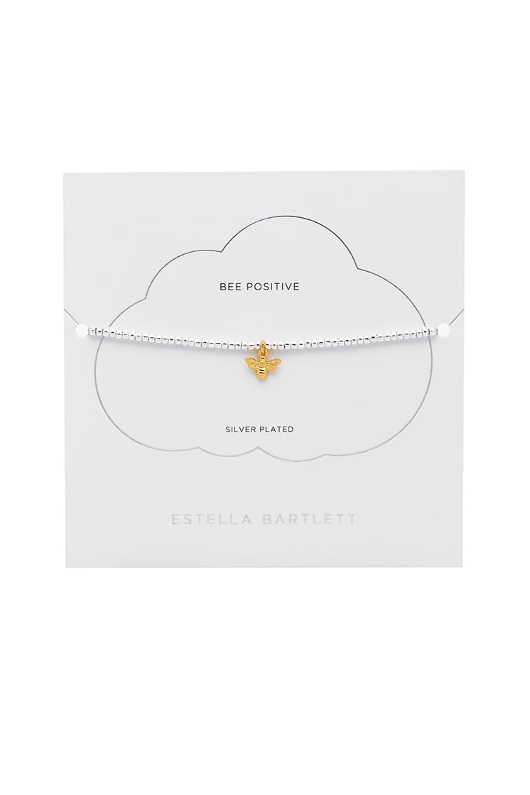 Estella Bartlett Silver Plated Laila Bee Bracelet - Adjustable Slider Bracelet for Women, 'Bee Positive' Inspirational Charm Gift with Card