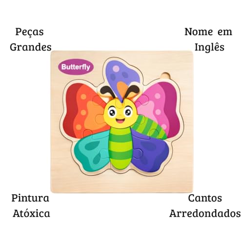 Kit 4 Quebra-Cabeças de Madeira Infantil Montessori | Brinquedo Educativo de Encaixe com Animais | Coordenação Motora e Aprendizado para Crianças 2 a 4 Anos (ANIMAIS)