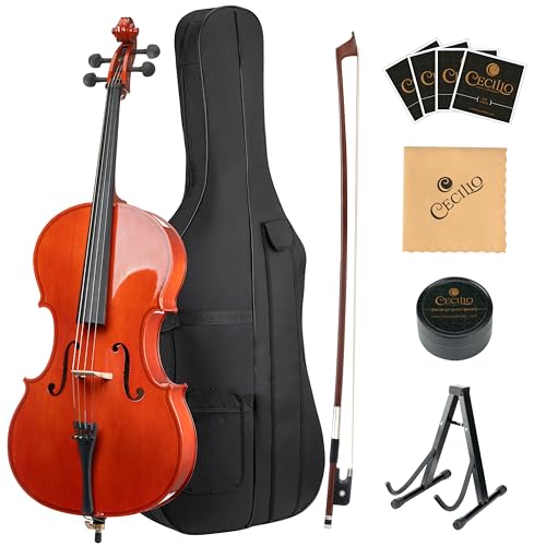 Cecilio 4/4 Full Size Cello, Beginner Cello 4/4, Acoustic Cello Set with Portable Bag, Bow, Rosin, Stand, String Musical Instruments for School Orchestras, Performances