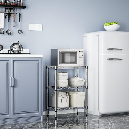 M MZG Metal Shelving Unit with 3 Levels, Load Capacity 340 kg, Adjustable Shelves for Kitchen, Bathroom, Pantry and Office, Study, Chrome, 30 x 55 x 72.5 cm