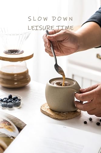 8oz Ceramic Coffee Mug with Acacia Wood Saucer, 240 ml Espresso Cups Set for Latte, Cappuccino, Tea, Unglazed Porcelain Arty Coffee Cup for Home or Office