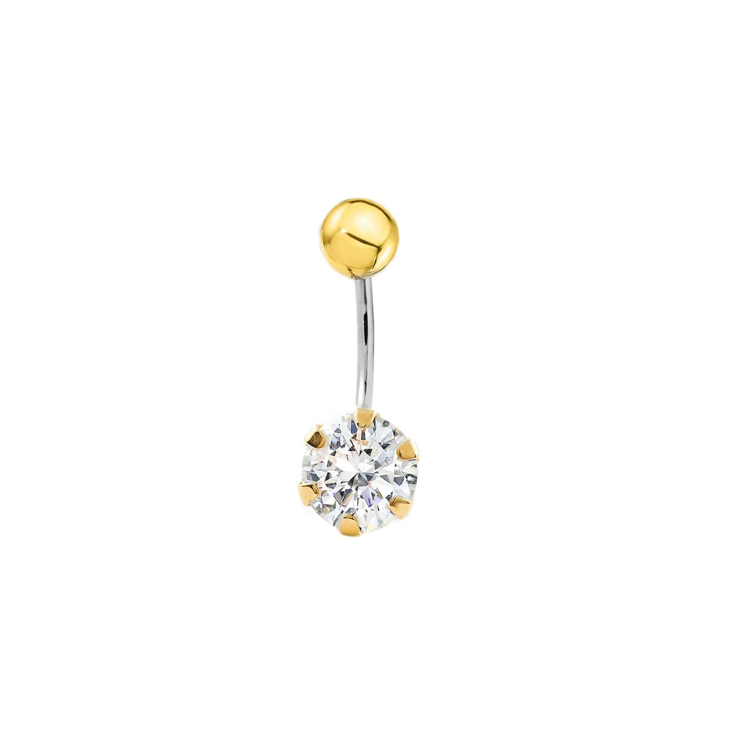Monde Petit 9ct two color Gold and steel with zircon 6 mm navel Piercing