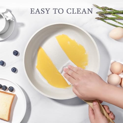 GiPP Nonstick Frying Pan Skillet Set- Ceramic Coating Non Stick Pans, Healthy Non-Stick Fry Pan Omelette Pan Egg Pan, Compatible with All Stoves, Dishwasher Safe, PFOA Free(White, 24CM+26CM+28CM)