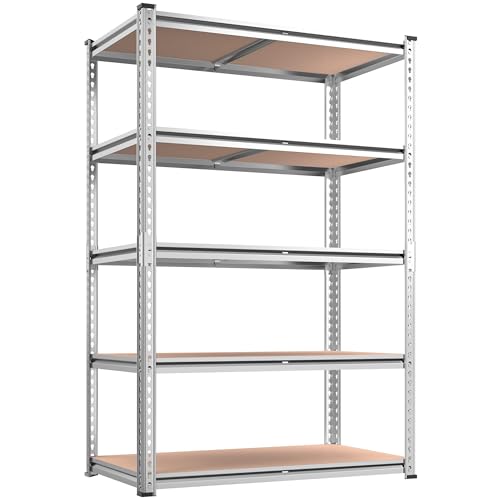 2020LBS Garage Shelving Heavy Duty 5 Tier Storage Shelves Adjustable Metal Shelving for Basement, Warehouse, Pantry, Closet, Kitchen, Easy Assembly, 90cm x 40cm x 180cm, Galvanized, White