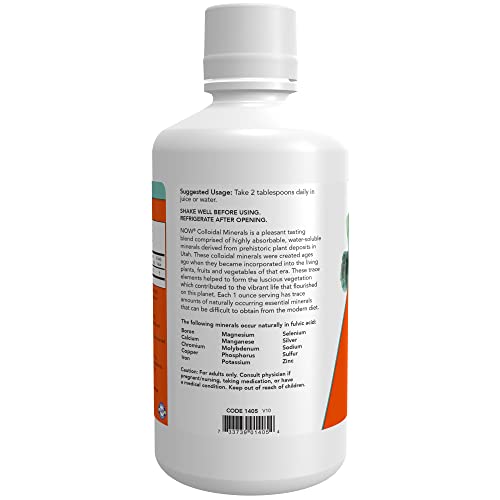 NOW Supplements, Colloidal Minerals Liquid, Plant Derived, Essential Trace Minerals, 32Ounce