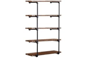 Tianman Industrial Wall Mount Iron Pipe Shelf Shelves Shelving Bracket Vintage Retro Black DIY Open Bookshelf DIY Storage offcie Room Kitchen Shelves (2Pcs,52" Tall,12" deep)