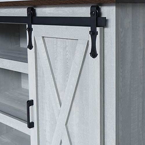 GHQME Sliding Barn Door TV Stand，58 Inch Storage Table，3 Tiers Wood