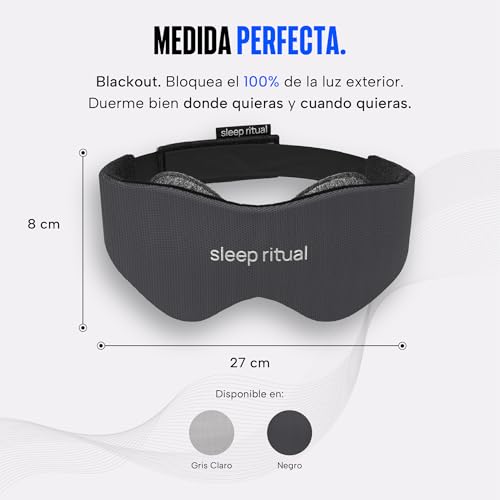 Sleep Ritual Antifaz para Dormir con Tecnología Blackout. Antifaz Premium con Copas Ajustables para Cero Presión Ocular y Tela Transpirable Amigable con la Piel con Velcro de firme fijación. Sleep Mask (Gris Oscuro)