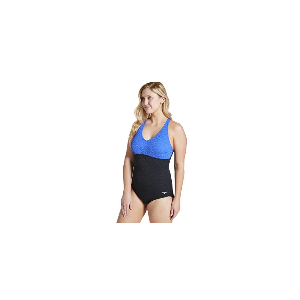 Speedo Women's Swimsuit One Piece Pebble Texture Crossback Moderate Cut