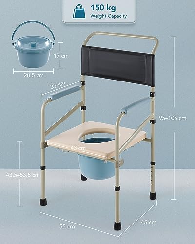 VONOYA Lightweight Bedside Commode w Removable Seat Pad, Portable Foldable Commode Chair with Built-in Toilet for Disabled People The Elderly & Others up to 150 kg, Adjustable Height Folding Stool