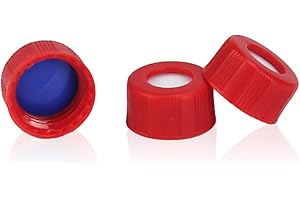 ALWSCI HPLC Pre-Slit 9-425 Screw Thread Vial Red Caps, 9 mm, Blue PTFE/White Silicone Septa, 100 pcs/pk