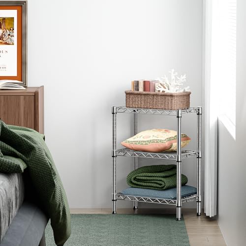 M MZG Metal Shelving Unit with 3 Levels, Load Capacity 340 kg, Adjustable Shelves for Kitchen, Bathroom, Pantry and Office, Study, Chrome, 30 x 55 x 72.5 cm