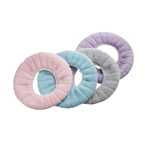 GLEAVI 4pcs Thicken Toilet Seat Cover Lint Stretchable Pads Washable Seat Warm Cushion Set