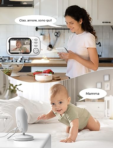 GHB Baby Monitor Video and Audio 3.5 Inch 720HD Camera, 2000 mAh Battery, Two-Way Communication, VOX Night Vision Temperature Monitor, Lullabies
