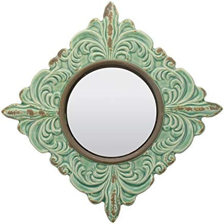 Stonebriar Ornamental Vintage Inexperienced Ceramic Wall Mirror, Classic Residence Décor for Dwelling Room, Kitchen, Bed room, or Hallway, French Nation Decor