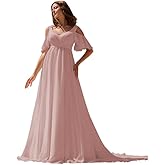 BIRENEROBE Chiffon Maternity Wedding Dresses 2025 V Neck Pleated Pregnant Bridal Gown Short Sleeve Formal Dress LZY834