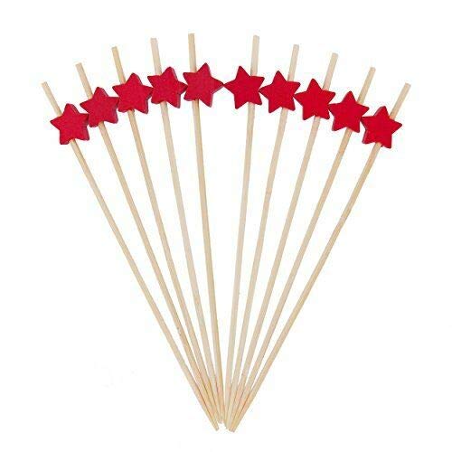 AILEXI Cocktail Sticks 100 Counts Wooden Toothpicks Party Supplies frill finger food fruits sandwich nibbles - Red Stars
