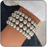 Systechy Chunky Gold Bead Bracelets Set for Women 14K Gold Plated Stackable Bead Ball Bracelets Set Boho Adjustable Stretch Beaded Ball Bracelet for Bridesmaid Bridal Party Jewelry