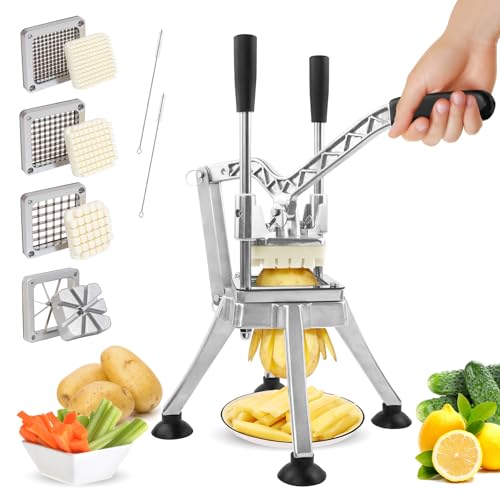 Anatole Professional Vertical French Fries Cutter with 6 mm 9 mm 13 mm Corner Blade Stainless Steel Potato Cutter for Fries Manual Multifunctional for Carrot, Cucumber, Onion, Lemon Fruit