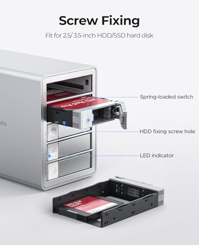 ORICO RAID Enclosure 5 Enclosure for 2.5/3.5 Inch SATA HDD/SSD Hard Drives Up to 5 x 22TB, USB 3.0 Aluminium Hard Drive Docking Station, Supports RAID 0/1/5/10/PM (9958RU3)