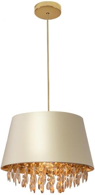 NESTO lámpara colgante Ø30 cm – pantalla crema con cristales y interior dorado, casquillo E27, IP20, cable ajustable, una luz, ideal para dormitorio y salón, iluminación interior glamour