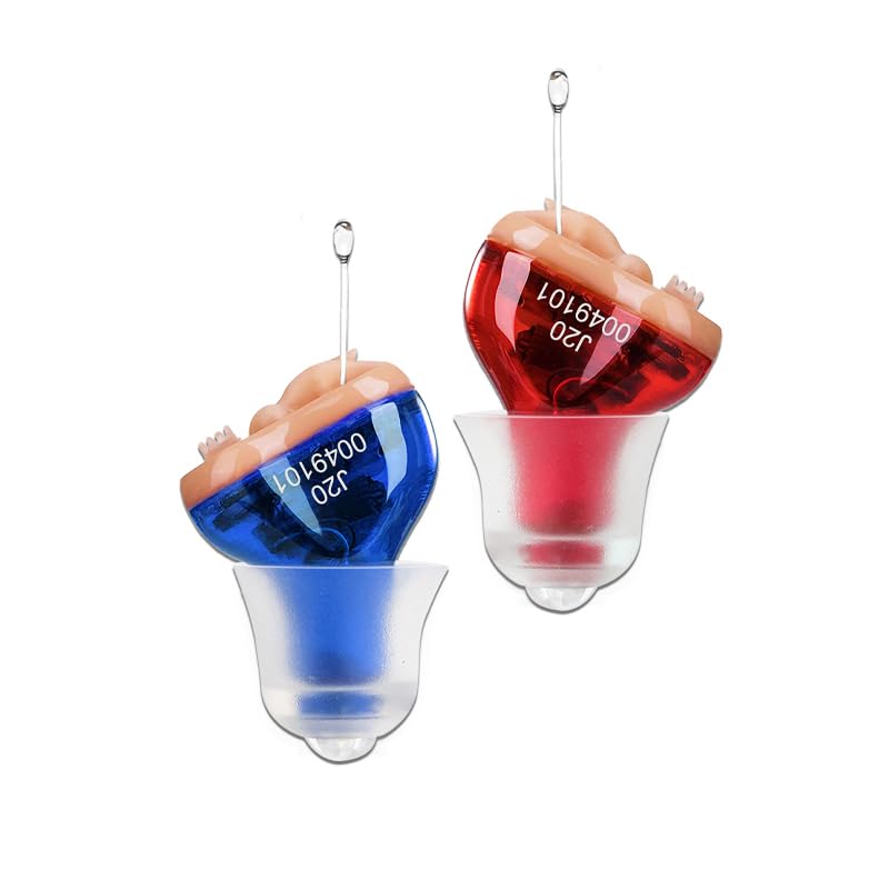 Photo 1 of Hearing Aid for Seniors Adults Noise-Cancelling - Hearing Amplifier Invisible Sound Amplifier Digital Hearing Enhancement Devices Hearing Aid Cleaning Tools Included (a pair red blue)