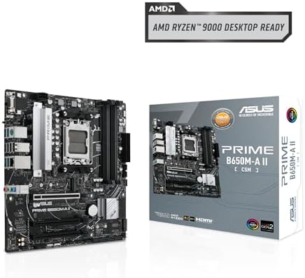 Prime B650M-A II-CSM Micro-ATX Motherboard Comercial, DDR5 6400+(OC), suporte PCIe 5.0 M.2, Realtek 2.5Gb LAN, DisplayPort, VGA, HDMI®, USB 3.2 Gen 2, USB 3.2 Gen 1 Type-C Portas® e BIOS