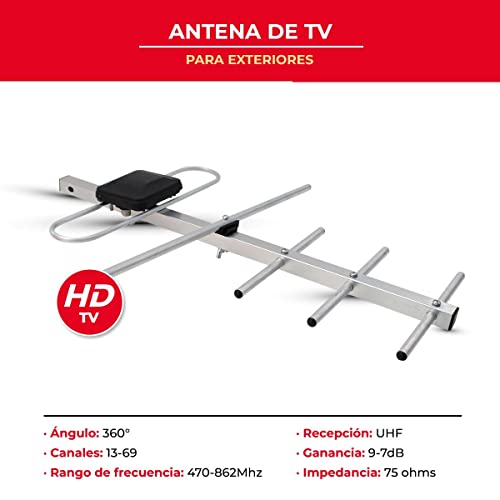 LINK BITS HD005 Antena Exterior aérea HDTV de Largo Alcance, Alcance Amplificado, 12 Elementos, Alta definición, (fácil de Instalar).