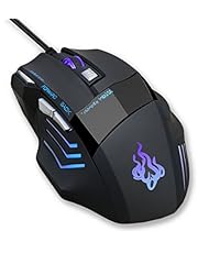 QueenDer Mouse Gaming, Mouse USB Ottico Professionale, Mouse da Gioco, con LED, DPI Alto, Tasti ergonomici 7, 3200 DPI/2400DPI/ 1600 DPI/ 1000 DPI, per Notebook, PC, Computer Portatile