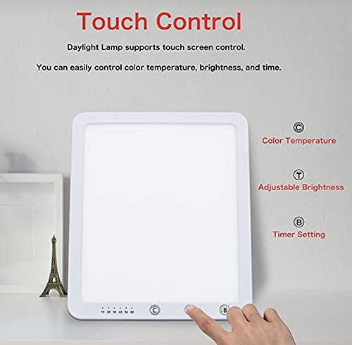 Aogled Lámpara de Luz Diurna 10000Lux,Caja de Luz LED con Temporizador,5 Niveles de Brillo & 3 Temperaturas de Color(3000K-6500K),Lámpara de Luz Natural para el Hogar/Oficina/Apartamento