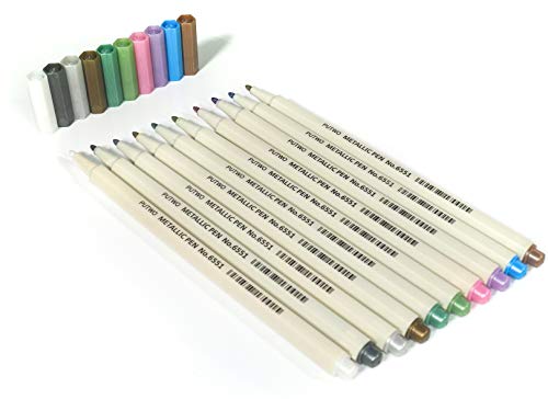 PuTwo Metallic Markers, 10 Assorted Colors Water Proof Metallic Paint Pen Metalic Marker Pens, Fine Tip Metallic Calligraphy Marker, Multi Surfaces Metallic Paint Marker for Rock, Glass, Cardstock