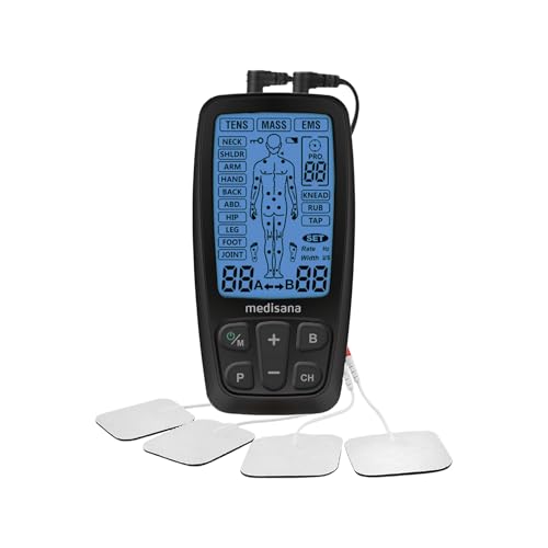 medisana TT 205 TENS und EMS Gerät, Elektrostimulationsgerät zur Schmerztherapie mit 4 Elektrodenpads, Reizstromgerät mit Elektroden zur Muskelentspannung, Trainingsgerät zum Muskelaufbau