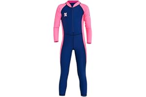 IBAKOM Wetsuit for Kids Girls Boys Color Block One Piece Swimsuit Long Sleeve Zip Swimwear Scuba Diving Surf Bathing Suit