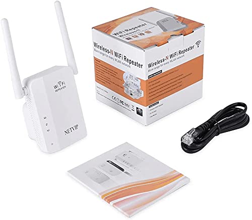 NETVIP WiFi Extender WiFi Booster WiFi Range Extender 300Mbps 2.4GHz,AP/Repeater Mode With Dual External Antennas Amplifier Wifi Range Extender Wifi Repeater Universal Comply With 802.11n/g/b - White