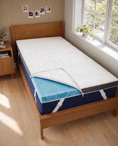 Mattress Topper - 3 Inch Memory Foam Mattress Topper with Cooling Cover for College Dorm - Plush, Thick & Comfy, Pain & Pressure Relief - Twin XL Size Mattress Pad w/Straps & Removable Washable Cover