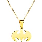 Jemant Bat Necklace For Men Women Silver Gold Stainless Steel Trendy Cool Gothic Anime Style Bat Necklace Halloween Cosplay Party Jewelry