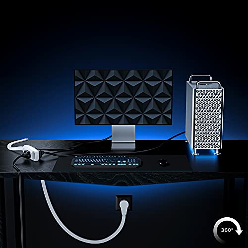 Extension Cord White Flat Plug, 360° Rotating Short Power Cords Multi