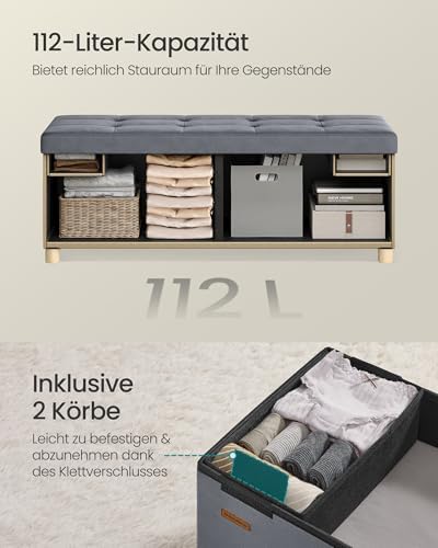 Sitzbank mit Stauraum, Hocker faltbar, 112 L, 38 x 110 x 40 cm