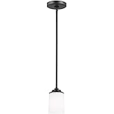 Generation Lighting 6130701-112 Kemal Etched/White Glass Cylinder Mini Pendant Ceiling Light Fixture, 1-Light 75 Watt, 7" H x