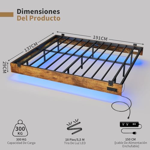 SIMPLE ESPACIO Base Cama Matrimonial Flotante,cabecera Flotante matrimonial con cabecera de Almacenamiento (Estructura de Cama Flotante)
