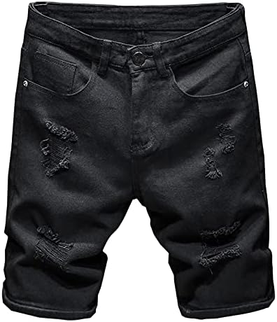 New Men's Ripped Denim Shorts Classic Style Black White Fashion