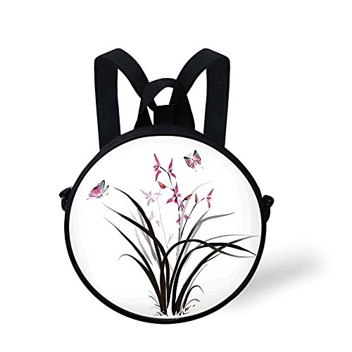 Toddler Preschool Backpack,Butterflies,Chinese Orchid and Butterfly Exotic Wild Mysterious Ink Style Print Home,Pink Brown Cream,for Little Boys Girls