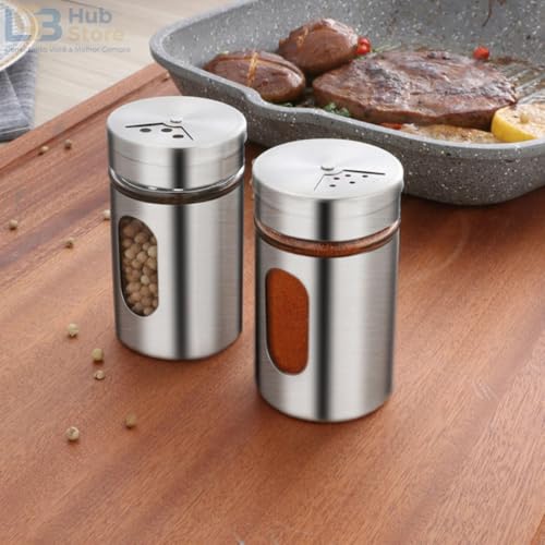 Kit 6 Porta Temperos Inoxdável com Vidro 120ml Tampa Giratória 3 Níveis Hermético Saleiro Pimenteiro Paliteiro Porta Condimentos para Cozinha e Churrasco