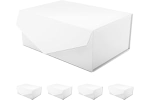 JINGUAN 5 White Gift Boxes with Lids for Presents, Magnetic Closure Rectangle Collapsible Gift Boxes, Bridesmaids Proposal Boxes, Wedding, Birthday Gift Packaging (9x6.5x3.8 Inches)