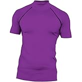 Red Plume Mens Compression Mock Turtleneck Short Sleeve Shirt High Neck Athletic Tops Football Run Pullover Sports Undershirt
