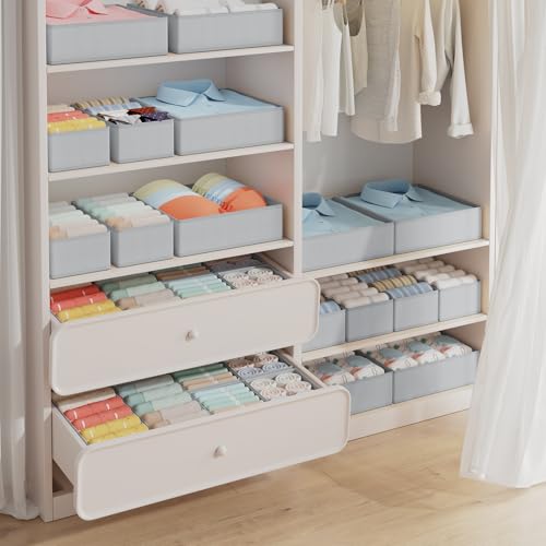 DIMJ Drawer Organizers Clothes Dresser Organizers - 12 Pack Fabric Closet Dividers Storage Organization, Foldable Nursery Bedroom Bins for Baby Clothing, Underwear, Socks, Bra, Ties (Grey)