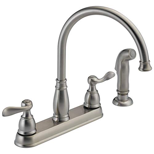 Delta Kitchen Faucet Low Lead Two Handle H Arc Spout Windemere 8" Centers Stainless Steel Finish