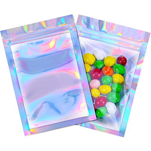 ELECDON 100PCS Ziplock Bag Creative Holographic Flat Multi-use Jewelry Bag Cosmetic Bag Packaging Bag (M)