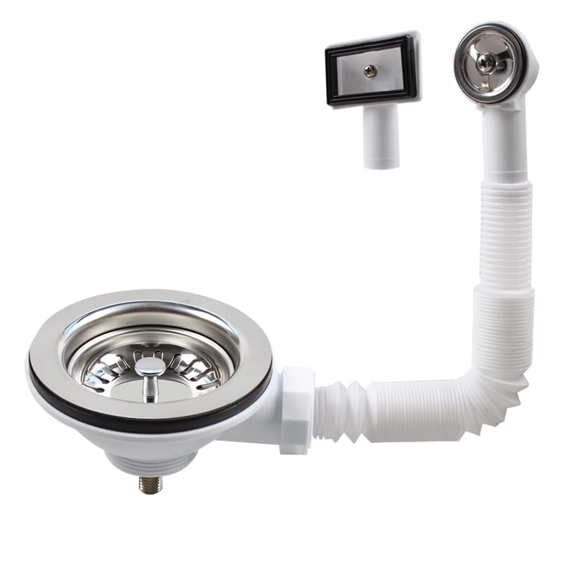 Talea Kitchen Sink Strainer Length Screw 5.5CM,SUS304 Single Collection Basket with(Round/Square) Overflow,XK186CC059-U